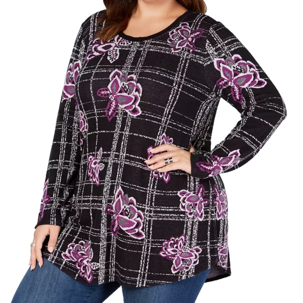 (NWT) Style&Co Women's Floral Jacquard Lightweight Tunic Sweater Plus Size 1X